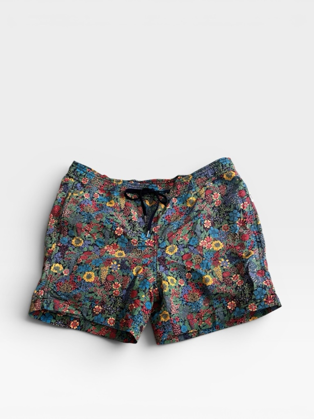 Onia Multicolor Floral Swim Shorts Trunks with Navy Drawstring Size Small